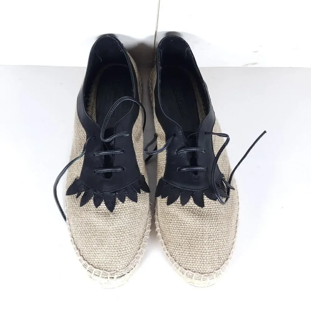BOTTEGA VENETA Women's 39 US8,5 Beige Woven Canvas Leather Espadrilles Loafers